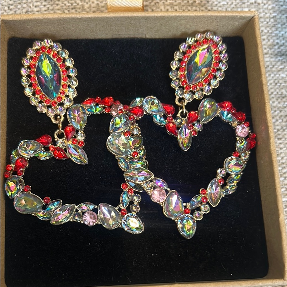 Colorful Heart-Shaped Crystal Earrings
